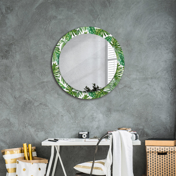 Miroir rond cadre avec impression Feuilles de la jungle