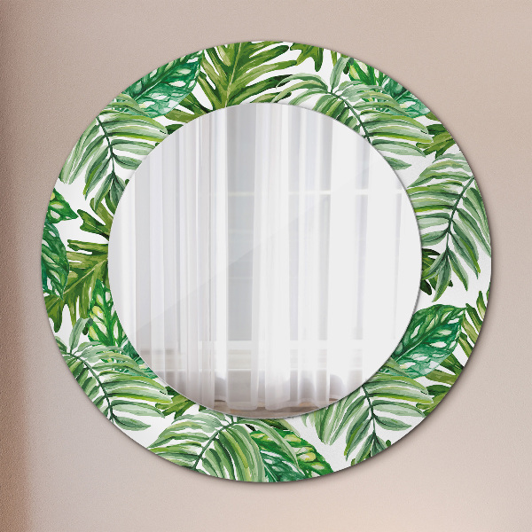 Miroir rond cadre avec impression Feuilles de la jungle