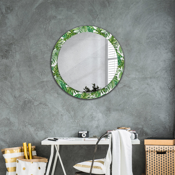 Miroir rond cadre avec impression Feuilles de la jungle