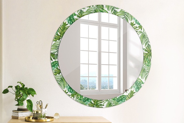 Miroir rond cadre avec impression Feuilles de la jungle