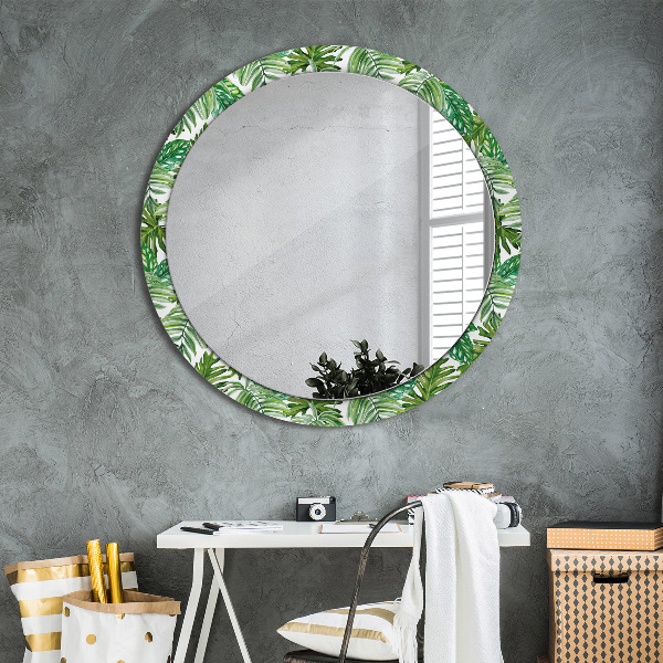 Miroir rond cadre avec impression Feuilles de la jungle