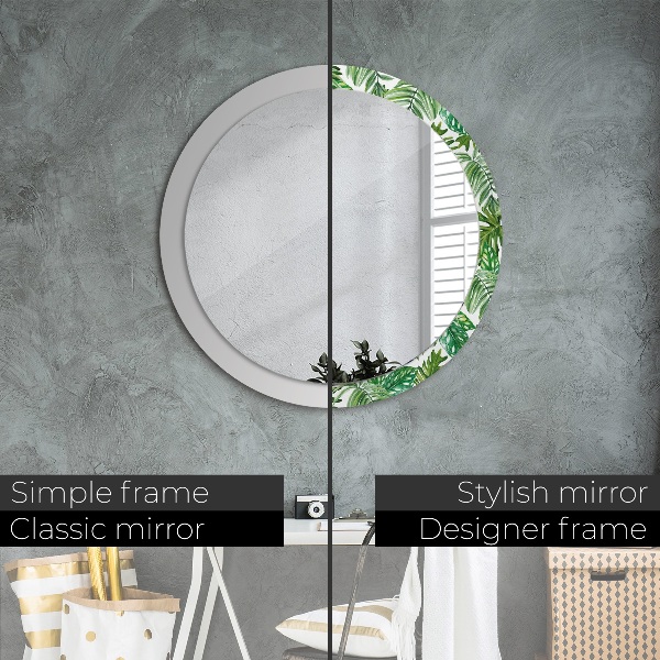 Miroir rond cadre avec impression Feuilles de la jungle