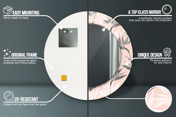 Miroir rond cadre avec impression Paradis des oiseaux