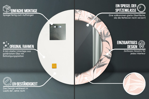 Miroir rond cadre avec impression Paradis des oiseaux