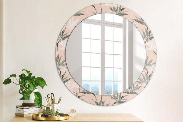 Miroir rond cadre avec impression Paradis des oiseaux