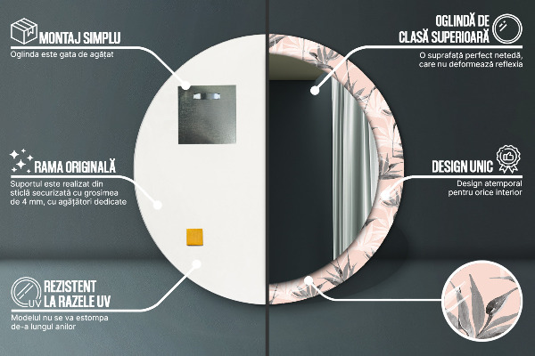 Miroir rond cadre avec impression Paradis des oiseaux