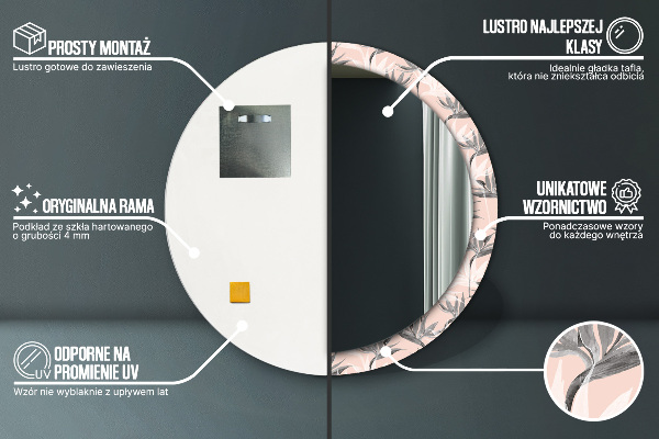 Miroir rond cadre avec impression Paradis des oiseaux