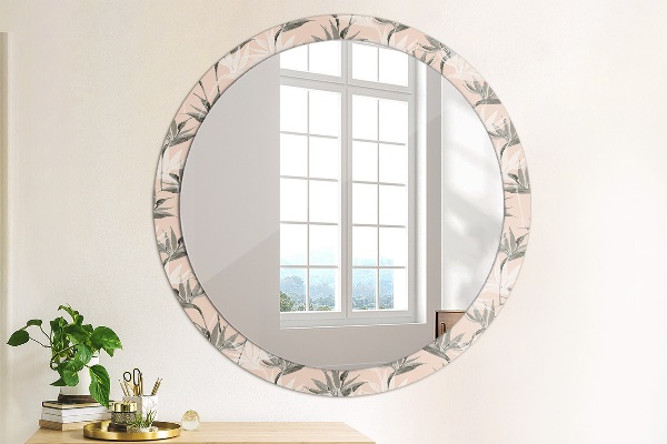 Miroir rond cadre avec impression Paradis des oiseaux