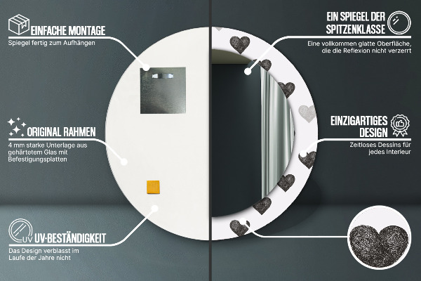 Miroir rond avec décoration Cœurs abstraits
