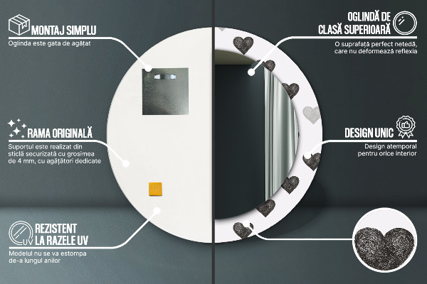 Miroir rond avec décoration Cœurs abstraits