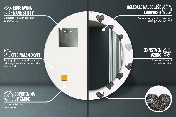 Miroir rond avec décoration Cœurs abstraits