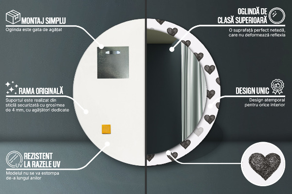 Miroir rond avec décoration Cœurs abstraits
