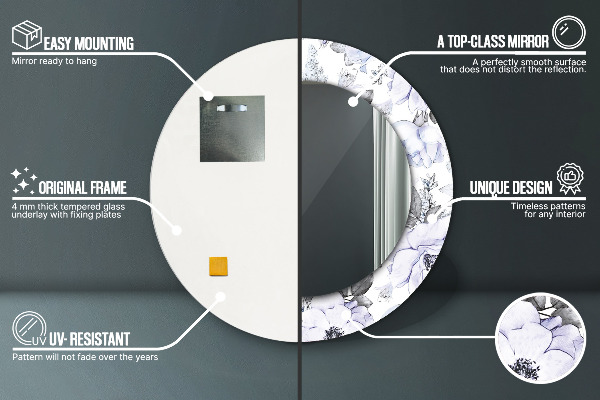 Miroir rond avec décoration Roses bleues