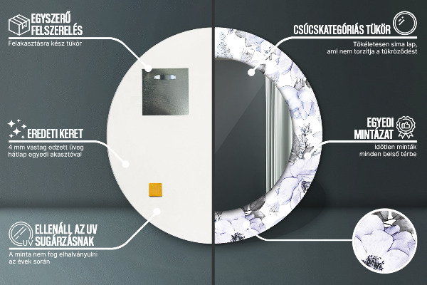 Miroir rond avec décoration Roses bleues