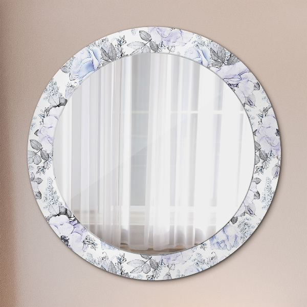 Miroir rond avec décoration Roses bleues
