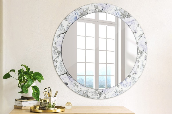 Miroir rond avec décoration Roses bleues
