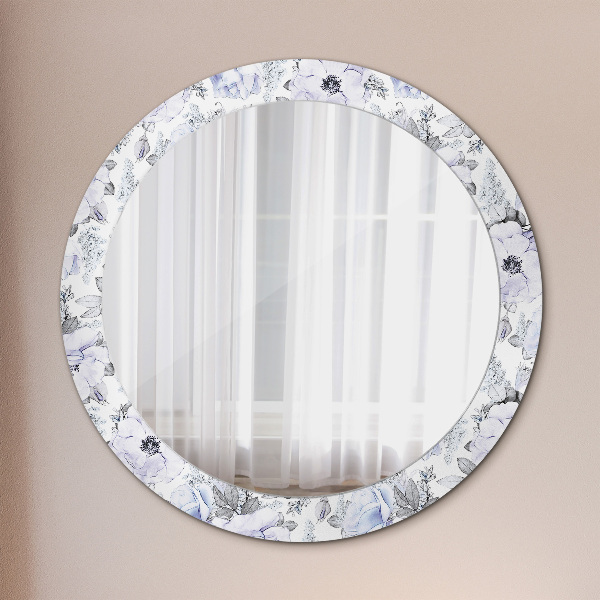 Miroir rond avec décoration Roses bleues