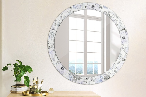 Miroir rond avec décoration Roses bleues