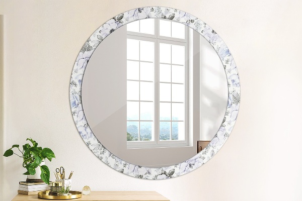 Miroir rond avec décoration Roses bleues