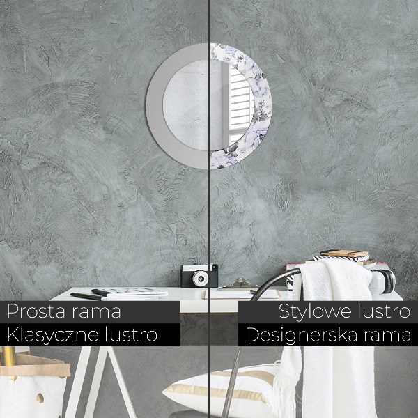 Miroir rond avec décoration Roses bleues