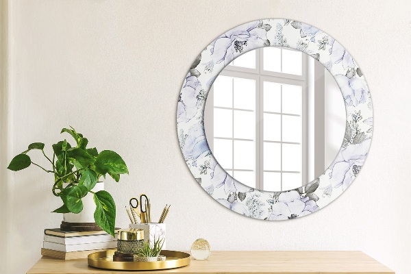 Miroir rond avec décoration Roses bleues