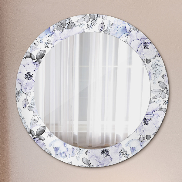Miroir rond avec décoration Roses bleues