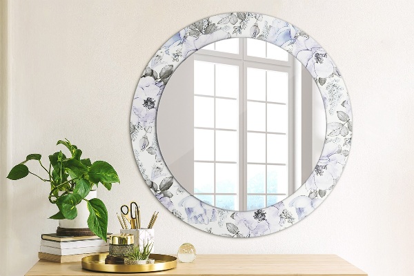 Miroir rond avec décoration Roses bleues