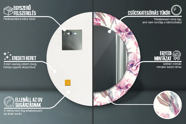 Miroir rond avec décoration Fleurs pivoines