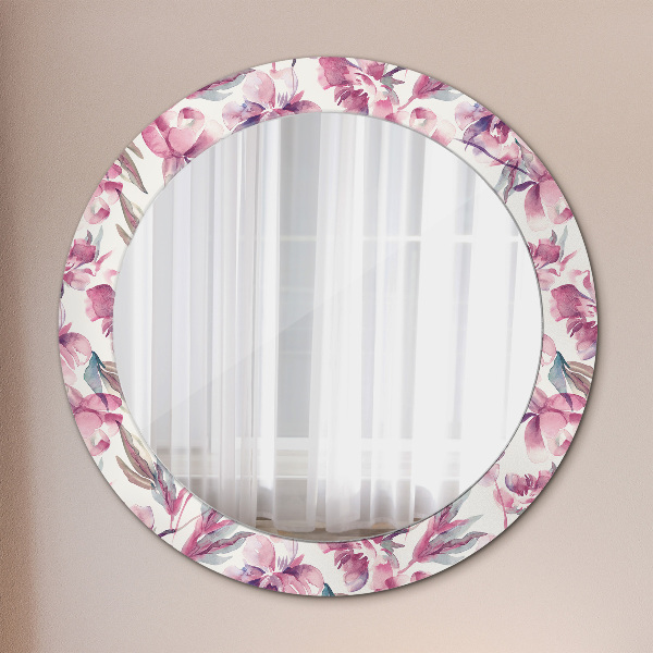Miroir rond avec décoration Fleurs pivoines