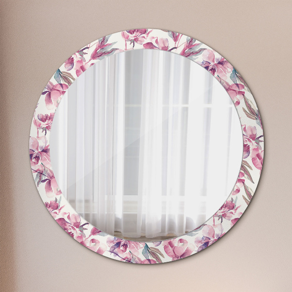 Miroir rond avec décoration Fleurs pivoines