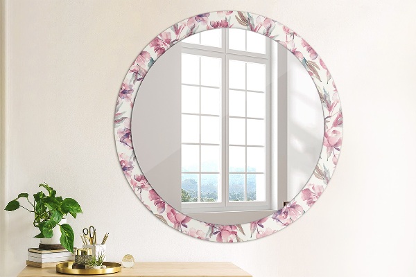 Miroir rond avec décoration Fleurs pivoines