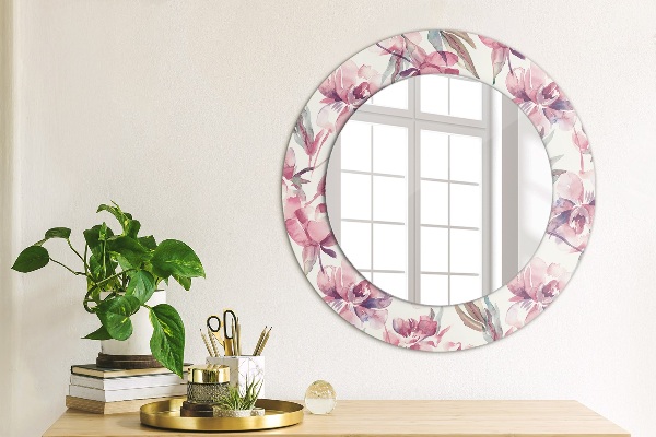 Miroir rond avec décoration Fleurs pivoines