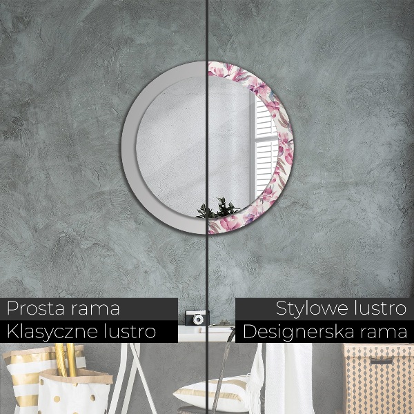 Miroir rond avec décoration Fleurs pivoines
