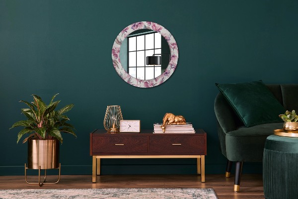 Miroir rond avec décoration Fleurs pivoines