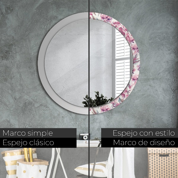 Miroir rond avec décoration Fleurs pivoines