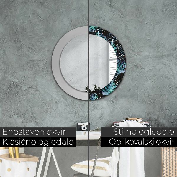 Miroir rond avec décoration Feuilles exotiques