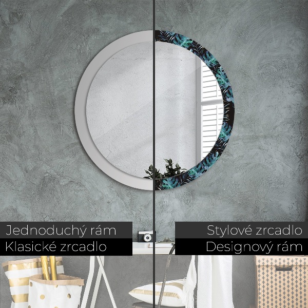 Miroir rond avec décoration Feuilles exotiques