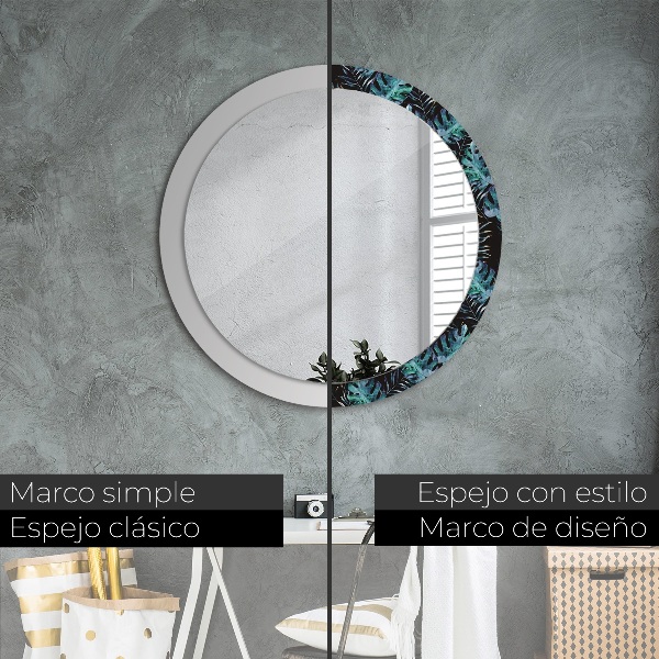 Miroir rond avec décoration Feuilles exotiques