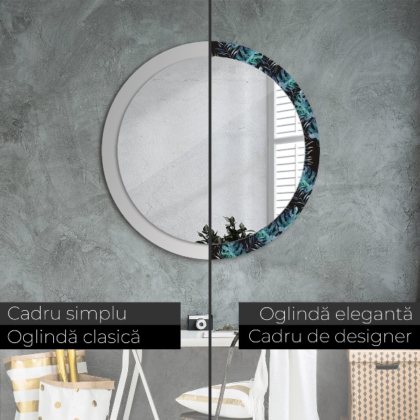 Miroir rond avec décoration Feuilles exotiques