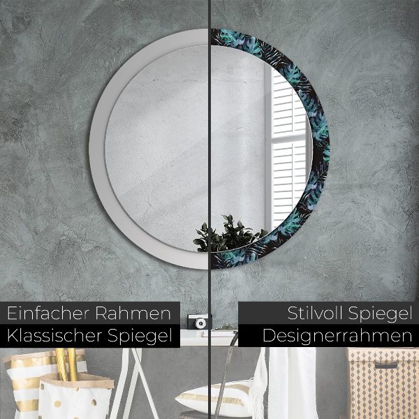 Miroir rond avec décoration Feuilles exotiques