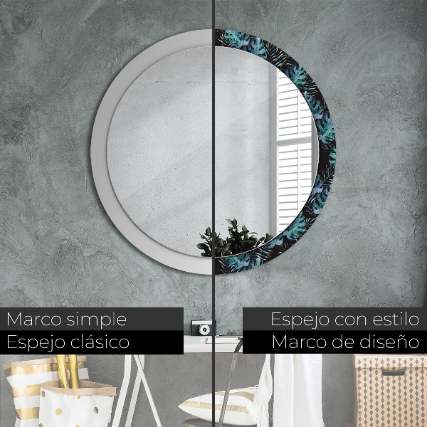 Miroir rond avec décoration Feuilles exotiques