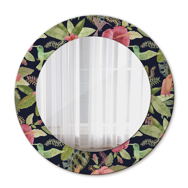 Miroir rond avec décoration Fleurs d'hibiscus