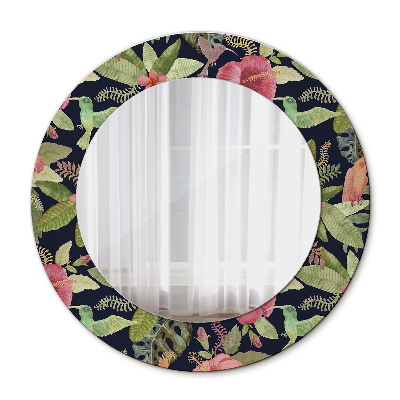 Miroir rond avec décoration Fleurs d'hibiscus