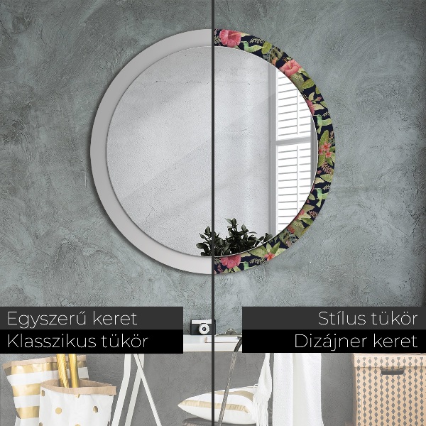 Miroir rond avec décoration Fleurs d'hibiscus