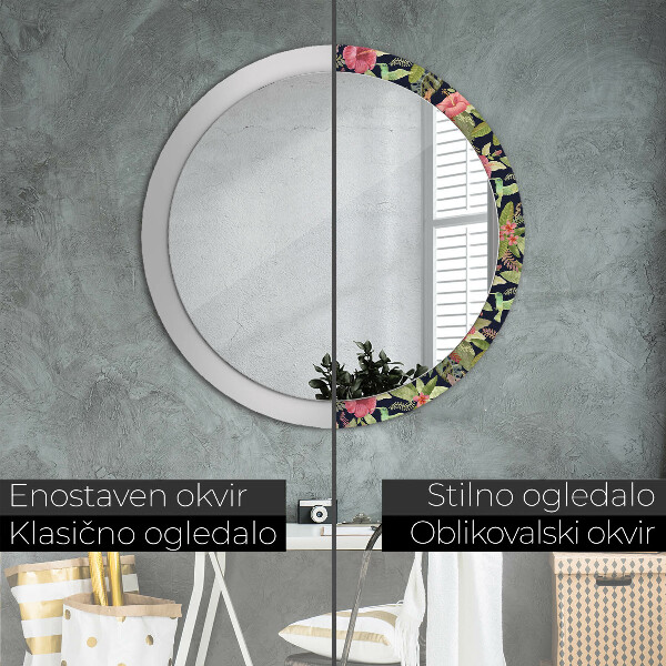 Miroir rond avec décoration Fleurs d'hibiscus