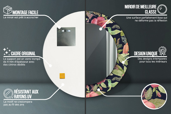 Miroir rond avec décoration Fleurs d'hibiscus