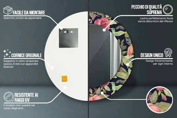 Miroir rond avec décoration Fleurs d'hibiscus