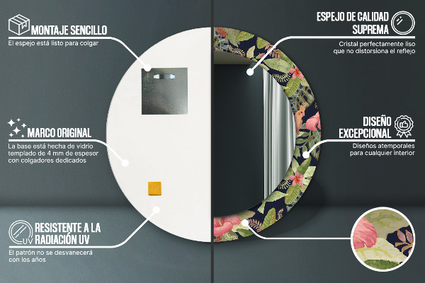 Miroir rond avec décoration Fleurs d'hibiscus