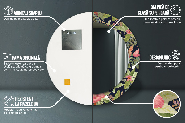 Miroir rond avec décoration Fleurs d'hibiscus