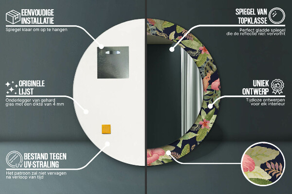 Miroir rond avec décoration Fleurs d'hibiscus